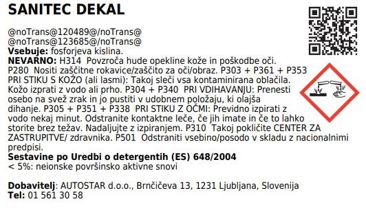 Dekal/5L/sredstvo za uklanjanje kamenca
